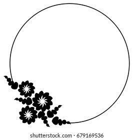 Black and white silhouette frame with decorative flowers. Vector clip art.