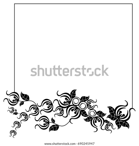 Black White Silhouette Frame Decorative Flowers Stock Vector (Royalty ...