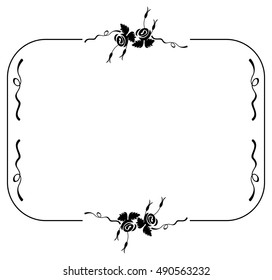 Black and white silhouette frame with stylized roses. Vector clip art.
