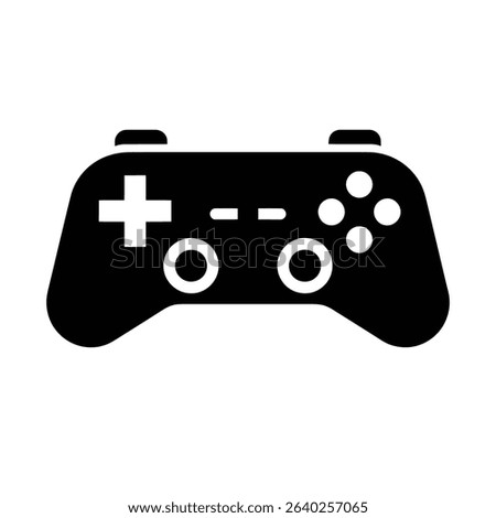Black and white silhouette of a game controller with buttons and joysticks.
