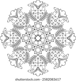 Black and white  silhouette geometric mandala background Round ornament decoration isolated design element floral mandala sketch pattern for coloring page.