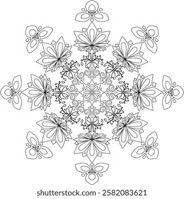 Black and white  silhouette geometric mandala background Round ornament decoration isolated design element floral mandala sketch pattern for coloring page.