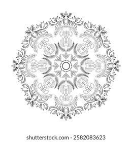 Black and white  silhouette geometric mandala background Round ornament decoration isolated design element floral mandala sketch pattern for coloring page.