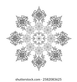 Black and white  silhouette geometric mandala background Round ornament decoration isolated design element floral mandala sketch pattern for coloring page.