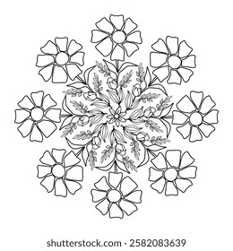 Black and white  silhouette geometric mandala background Round ornament decoration isolated design element floral mandala sketch pattern for coloring page.