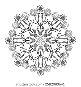 Black and white  silhouette geometric mandala background Round ornament decoration isolated design element floral mandala sketch pattern for coloring page.