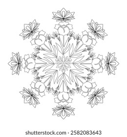 Black and white  silhouette geometric mandala background Round ornament decoration isolated design element floral mandala sketch pattern for coloring page.