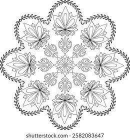 Black and white  silhouette geometric mandala background Round ornament decoration isolated design element floral mandala sketch pattern for coloring page.