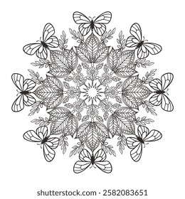 Black and white  silhouette geometric mandala background Round ornament decoration isolated design element floral mandala sketch pattern for coloring page.