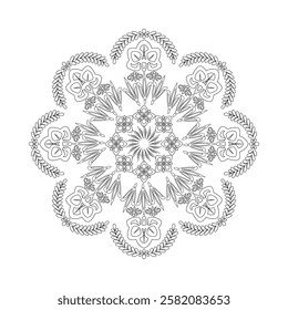 Black and white  silhouette geometric mandala background Round ornament decoration isolated design element floral mandala sketch pattern for coloring page.