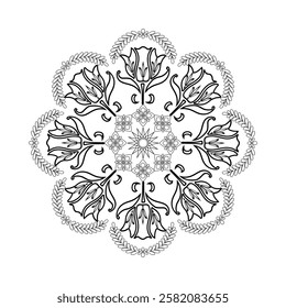 Black and white  silhouette geometric mandala background Round ornament decoration isolated design element floral mandala sketch pattern for coloring page.