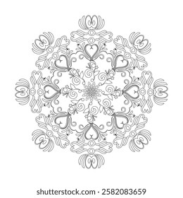 Black and white  silhouette geometric mandala background Round ornament decoration isolated design element floral mandala sketch pattern for coloring page.