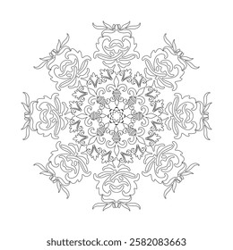 Black and white  silhouette geometric mandala background Round ornament decoration isolated design element floral mandala sketch pattern for coloring page.