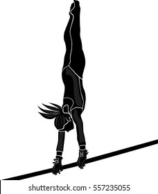 black and white silhouette girl athlete gymnast in uneven bars on vector illustration