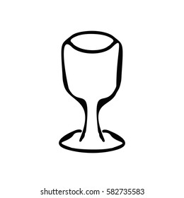 Black and white silhouette of a glass. Doodle, sketch, hand drawing, coloring. Vector illustration