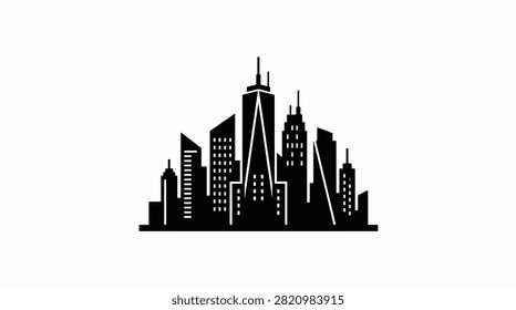 Black and white silhouette of a gothic cathedral with tall spires and intricate architectural details