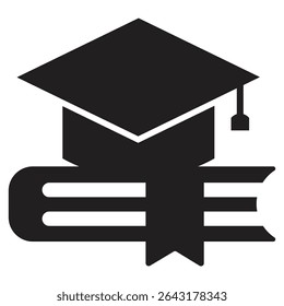 Black and white silhouette of a graduation cap and a diploma.