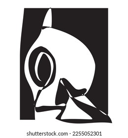 Black and white silhouette of hajar aswad stone at the Kaaba - Holy Kaaba in Mecca Saudi Arabia vector illustration. Vector illustration of hajj, umrah, ramadan, eid al fitr, eid al adha icon. 