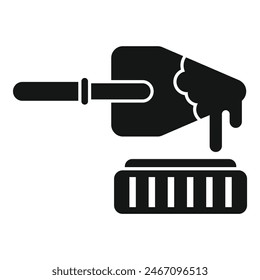 Black and white silhouette hand holding toothbrush icon for dental hygiene and oral care in the bathroom