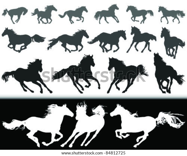 Black White Silhouette Horse Gallop Vector Stock Vector (Royalty Free ...