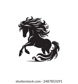 Black and white silhouette horse vector illustration. Silhouette illustration of a horse. vector logo, watermark, tattoo.