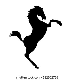 Black and white silhouette of horses, wild mustang, which was on its hind legs. Suitable for printing, as an emblem or design element of your Projects
