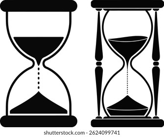 Black and White Silhouette Hourglass vector Icons
