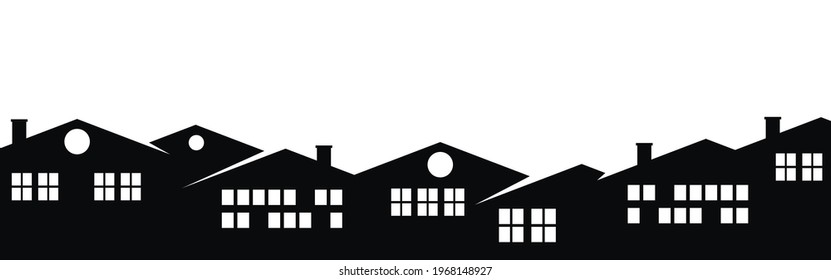 Black and white silhouette of houses. Suburb. Vector illustration