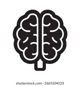 Black and white silhouette of a human brain with white outlines head.
