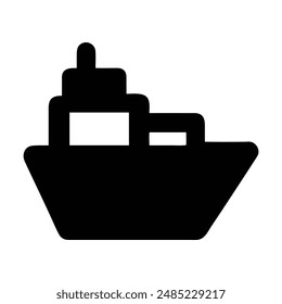 Black and white silhouette icon of a boat. Vector illustration