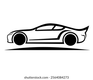 Black and white silhouette icon graphic vector illustration of a sports car. Suitable for automotive branding, marketing materials or artistic use.