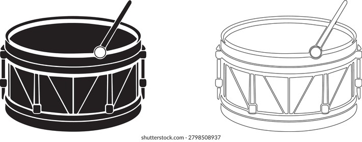 Black and white silhouette icon of a marching snare drum vector	

