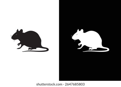 black white silhouette icon of a rat in side view, minimal vector style