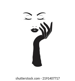 Black and white silhouette illustration of a beautiful female model wearing black gloves.