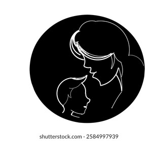 Black and white silhouette illustration design of mother and child affection