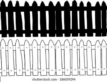 Black And White Silhouette And Isolated Picket Fence 