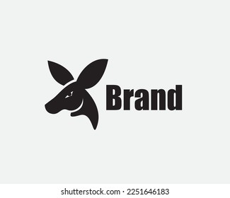 Black white silhouette kangaroo head look back logo icon design template illustration inspiration