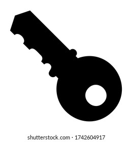 A black and white silhouette of a key