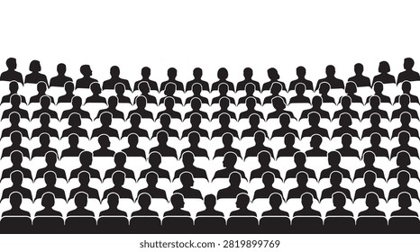 Black and White Silhouette of a Large Audience Sitting in a Theater Hall or Cinema Room