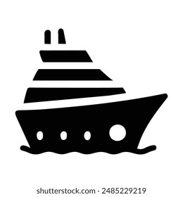 Black and white silhouette of a large ship in water. Vector illustration