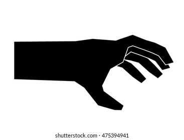 A black and white silhouette of a large and stylized monster hand