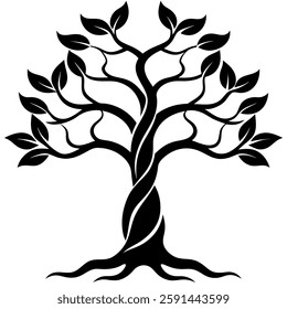 a black and white silhouette of a large tree on white background