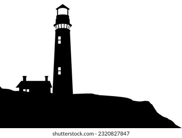 Black and white silhouette of a lighthouse, vector illustration 