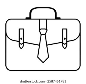 Black and White Silhouette Line Art Briefcase Vector Set Isolated Background. Briefcase, Backpack Silhouettes. Businessman, School Bag, Luggage, Suitcase Vector Icons. Professional Travel, Work Bags.