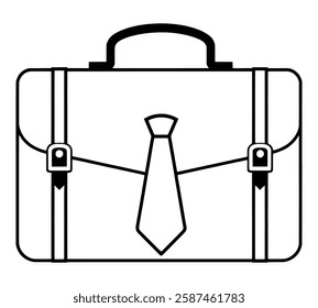 Black and White Silhouette Line Art Briefcase Vector Set Isolated Background. Briefcase, Backpack Silhouettes. Businessman, School Bag, Luggage, Suitcase Vector Icons. Professional Travel, Work Bags.