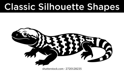 Schwarz-weiße Silhouetteneidechse einzeln auf weißem Hintergrund