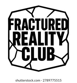 A black and white silhouette logo featuring geometric shapes forming a hexagon with the text 'Fractured Reality Club'.