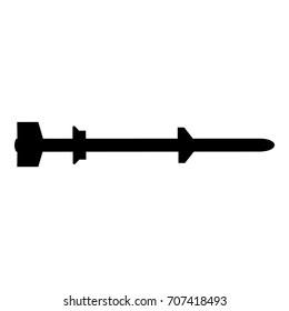 A black and white silhouette of a long and thin missile