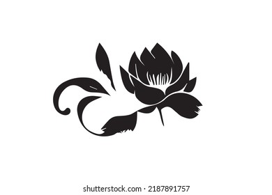 Black and White Silhouette of Lotus Flowers on White Background