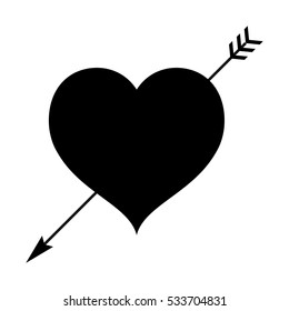 A black and white silhouette of a love heart with an arrow through it